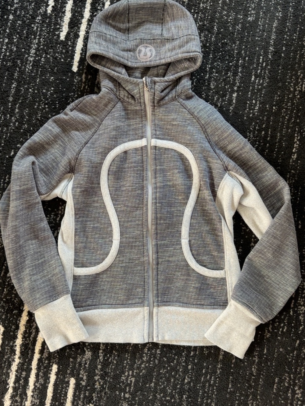 lululemon athletica Heather Gray and Light Gray Hooded Full-Zip Vest